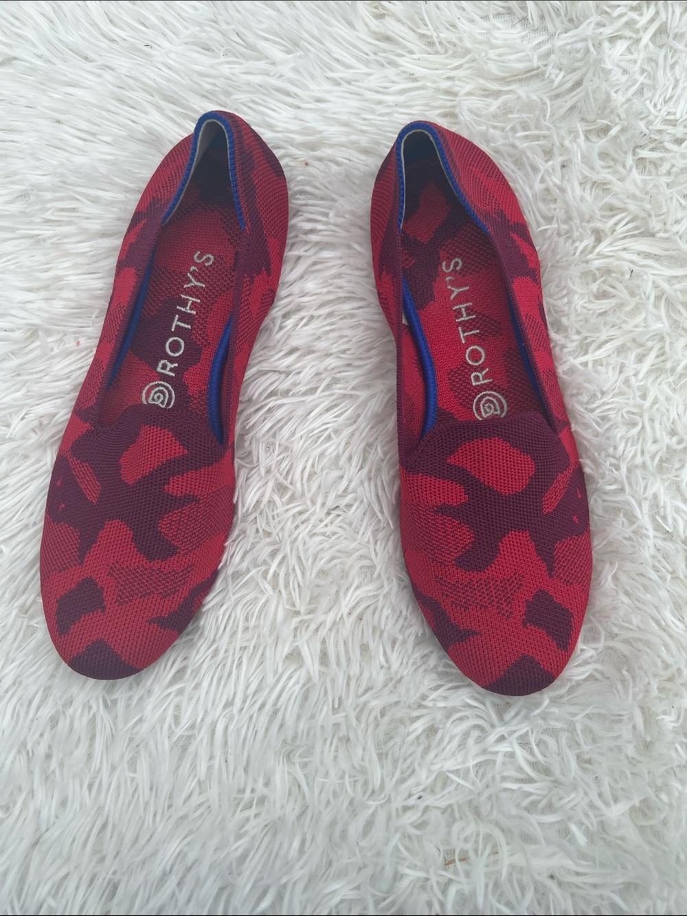 Rothy's Red Camo Knit Slip-On Flats
